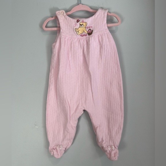 Vintage Love n' Cuddles Pink Baby Jumpsuit with Bear Embroidery 3M Girl - Picture 1 of 6